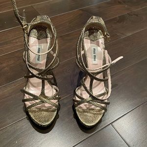 Mui Mui size 7 gold strappy heels